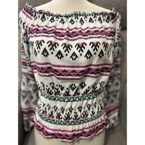 Wrangler‎ Women's Retro Off The Shoulder Top Lrg NWT Aztec Western Rodeo Blouse